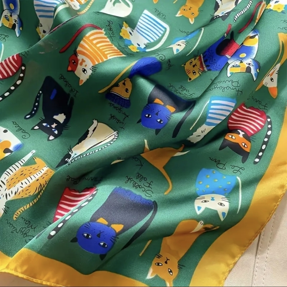 Cat Colorful Print Scarf (Green) - Picture 4 of 13